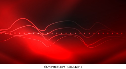 Glowing abstract wave on dark, shiny motion, magic space light. Vector techno abstract background