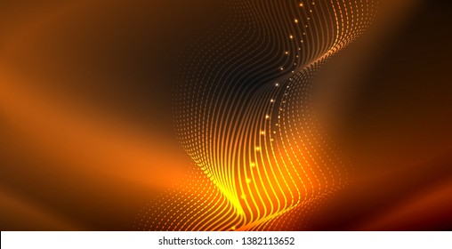 Ola abstracta brillante en movimiento oscuro y brillante, luz espacial mágica. Fondo abstracto Vector Techno