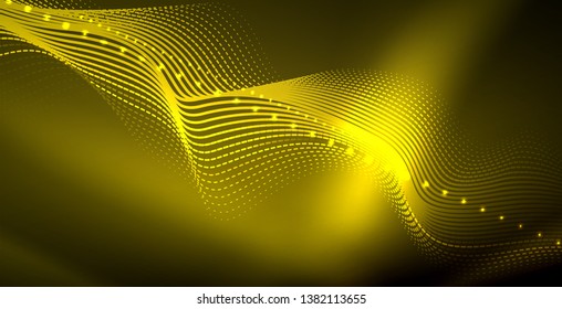 Ola abstracta brillante en movimiento oscuro y brillante, luz espacial mágica. Fondo abstracto Vector Techno