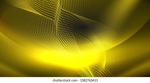 Glowing abstract wave on dark, shiny motion, magic space light. Vector techno abstract background