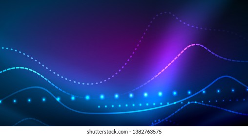 Glowing abstract wave on dark, shiny motion, magic space light. Vector techno abstract background, blue color