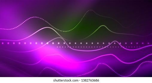 Ola abstracta brillante en movimiento oscuro y brillante, luz espacial mágica. Fondo abstracto Vector Techno