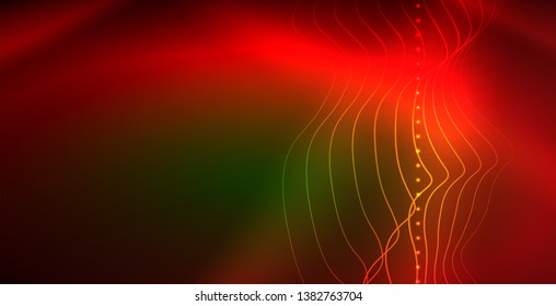 Glowing abstract wave on dark, shiny motion, magic space light. Vector techno abstract background