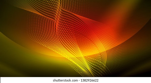 Glowing abstract wave on dark, shiny motion, magic space light. Vector techno abstract background