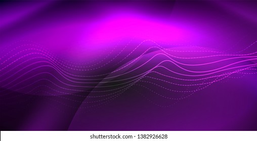 Glowing abstract wave on dark, shiny motion, magic space light. Vector techno abstract background