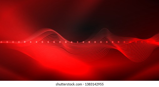 Glowing abstract wave on dark, shiny motion, magic space light. Vector techno abstract background