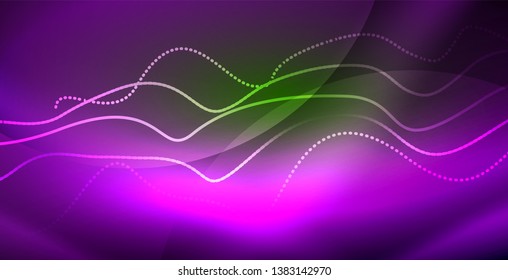 Glowing abstract wave on dark, shiny motion, magic space light. Vector techno abstract background