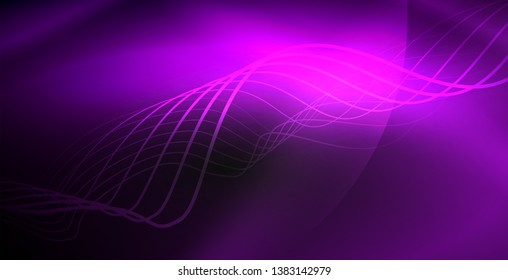Glowing abstract wave on dark, shiny motion, magic space light. Vector techno abstract background