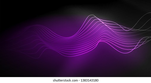 Ola abstracta brillante en movimiento oscuro y brillante, luz espacial mágica. Fondo abstracto Vector Techno
