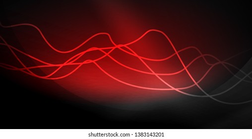 Glowing abstract wave on dark, shiny motion, magic space light. Vector techno abstract background
