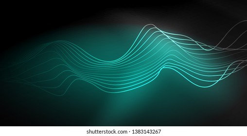 Glowing abstract wave on dark, shiny motion, magic space light. Vector techno abstract background