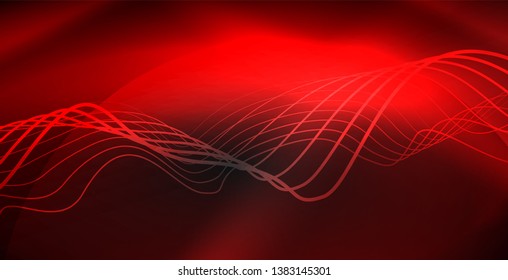 Glowing abstract wave on dark, shiny motion, magic space light. Vector techno abstract background