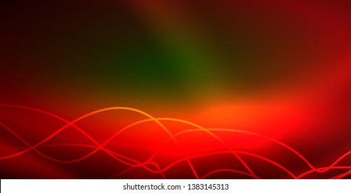 Glowing abstract wave on dark, shiny motion, magic space light. Vector techno abstract background