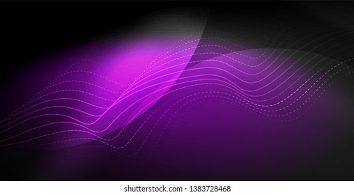 Glowing abstract wave on dark, shiny motion, magic space light. Vector techno abstract background