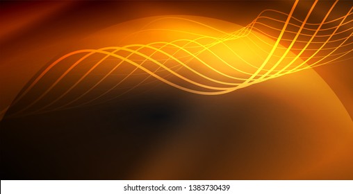 Glowing abstract wave on dark, shiny motion, magic space light. Vector techno abstract background