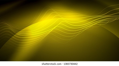 Glowing abstract wave on dark, shiny motion, magic space light. Vector techno abstract background