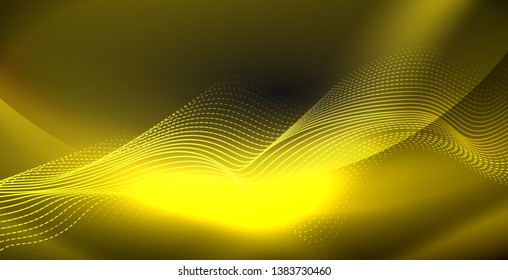 Glowing abstract wave on dark, shiny motion, magic space light. Vector techno abstract background