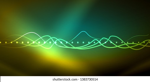 Ola abstracta brillante en movimiento oscuro y brillante, luz espacial mágica. Fondo abstracto Vector Techno