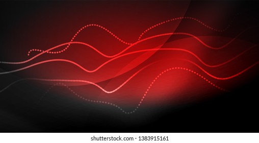 Glowing abstract wave on dark, shiny motion, magic space light. Vector techno abstract background