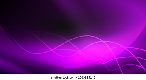 Glowing abstract wave on dark, shiny motion, magic space light. Vector techno abstract background