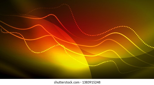 Glowing abstract wave on dark, shiny motion, magic space light. Vector techno abstract background