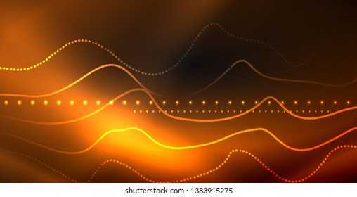 Glowing abstract wave on dark, shiny motion, magic space light. Vector techno abstract background