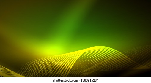 Glowing abstract wave on dark, shiny motion, magic space light. Vector techno abstract background