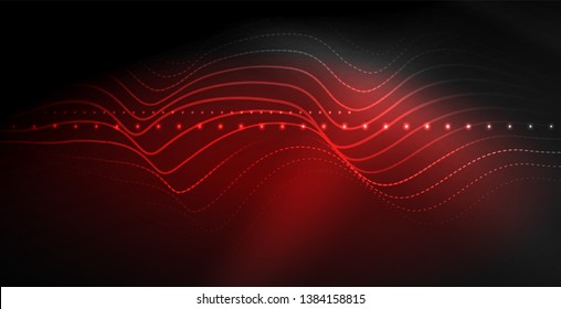 Glühende abstrakte Welle auf dunkler, glänzender Bewegung, zauberhaftes Raumlicht. Abstrakter Vektorgrafik-Hintergrund