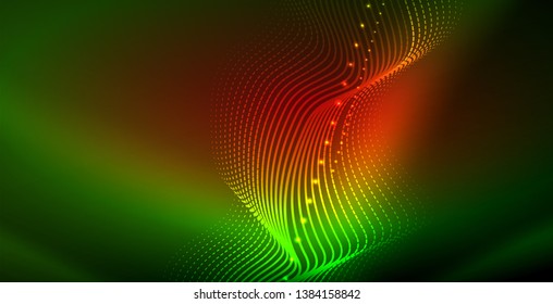 Ola abstracta brillante en movimiento oscuro y brillante, luz espacial mágica. Fondo abstracto Vector Techno