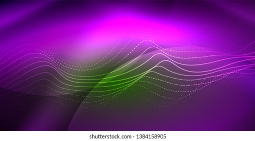 Ola abstracta brillante en movimiento oscuro y brillante, luz espacial mágica. Fondo abstracto Vector Techno
