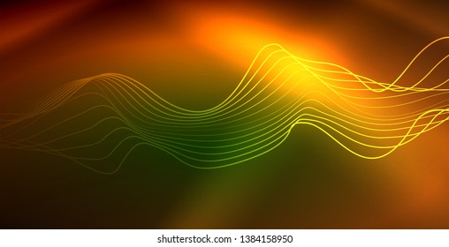 Ola abstracta brillante en movimiento oscuro y brillante, luz espacial mágica. Fondo abstracto Vector Techno