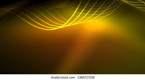 Glowing abstract wave on dark, shiny motion, magic space light. Vector techno abstract background