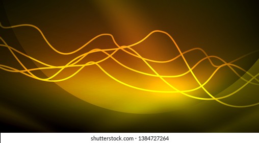 Glowing abstract wave on dark, shiny motion, magic space light. Vector techno abstract background