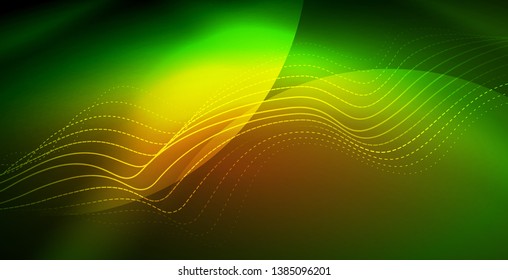 Glowing abstract wave on dark, shiny motion, magic space light. Vector techno abstract background