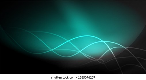 Ola abstracta brillante en movimiento oscuro y brillante, luz espacial mágica. Fondo abstracto Vector Techno