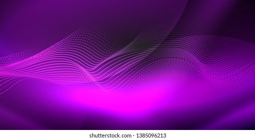Glowing abstract wave on dark, shiny motion, magic space light. Vector techno abstract background