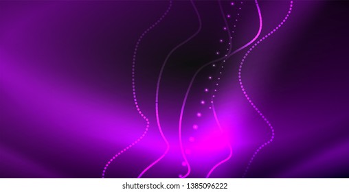 Glowing abstract wave on dark, shiny motion, magic space light. Vector techno abstract background