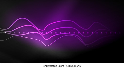 Ola abstracta brillante en movimiento oscuro y brillante, luz espacial mágica. Fondo abstracto Vector Techno