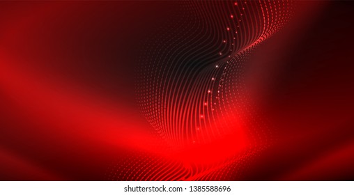 Glühende abstrakte Welle auf dunkler, glänzender Bewegung, zauberhaftes Raumlicht. Abstrakter Vektorgrafik-Hintergrund