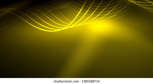 Glowing abstract wave on dark, shiny motion, magic space light. Vector techno abstract background