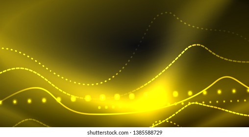 Ola abstracta brillante en movimiento oscuro y brillante, luz espacial mágica. Fondo abstracto Vector Techno