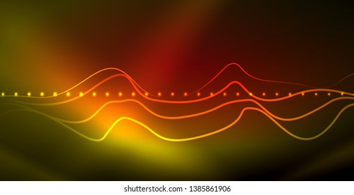 Glowing abstract wave on dark, shiny motion, magic space light. Vector techno abstract background