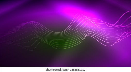 Ola abstracta brillante en movimiento oscuro y brillante, luz espacial mágica. Fondo abstracto Vector Techno