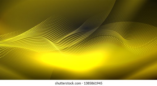 Ola abstracta brillante en movimiento oscuro y brillante, luz espacial mágica. Fondo abstracto Vector Techno