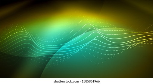 Ola abstracta brillante en movimiento oscuro y brillante, luz espacial mágica. Fondo abstracto Vector Techno