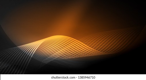 Ola abstracta brillante en movimiento oscuro y brillante, luz espacial mágica. Fondo abstracto Vector Techno