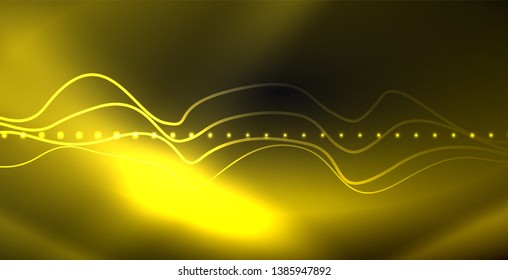 Ola abstracta brillante en movimiento oscuro y brillante, luz espacial mágica. Fondo abstracto Vector Techno