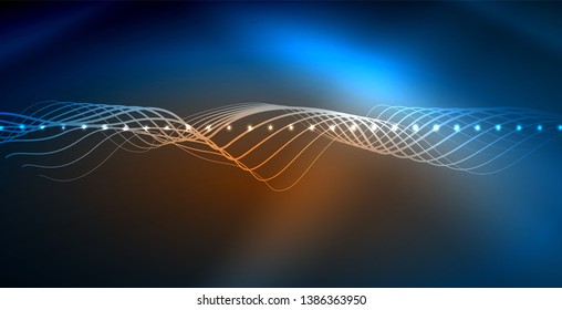Glowing abstract wave on dark, shiny motion, magic space light. Vector techno abstract background, blue color