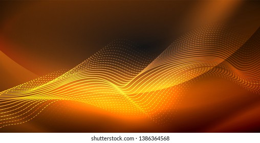 Glowing abstract wave on dark, shiny motion, magic space light. Vector techno abstract background