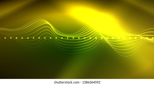 Glowing abstract wave on dark, shiny motion, magic space light. Vector techno abstract background